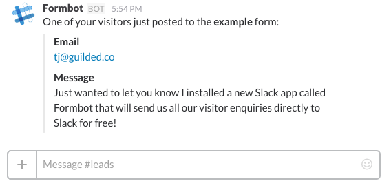 Formbot sends visitor HTML form data to Slack